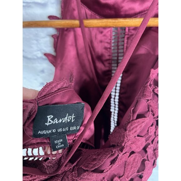 BARDOT Women's Wine Lace Halter Neck Bodycon Gemma Midi Dress US 6 - Picture 4 of 7